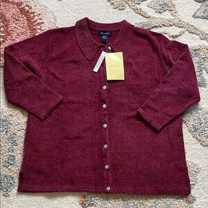 Lands' End Maroon Cardigan Sweater